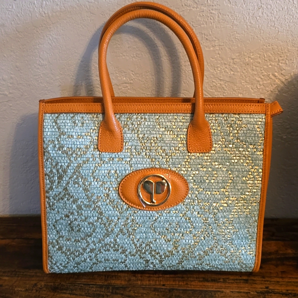 PERSAMAN NEW YORK LEATER RAFFIA Tote